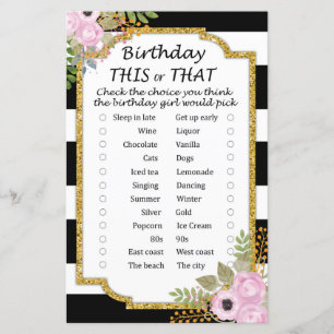 Papier Noir Blanc rayé Anniversaire ce ou ce jeu