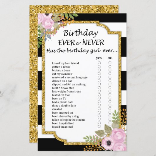 Papier Noir Blanc rayé Anniversaire jamais ou jamais jeu (Devant / Derrière)