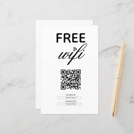 Papier Noir Blanc Simple Wi-Fi Gratuit QR Code Lieu (Devant/Arrière en situation)