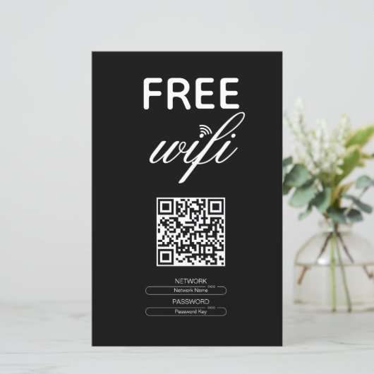 Papier Noir Blanc Simple Wi-Fi Gratuit QR Code Lieu (Debout devant)