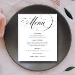 Papier Noir et blanc | Mariage classique italien d'élégan<br><div class="desc">Cette carte élégante, noire et blanche à budget mariage, présente un style classique et ancien avec une calligraphie romantique. Ajoutez votre choix de dîners pour les entrées ou les entrées, le premier plat, le plat principal ou l'entrée, et les desserts. Donnez le ton à votre réception de mariage ou à...</div>