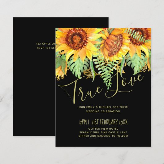 Papier Noir frappant avec le budget Mariage des tournesol (Devant / Derrière)