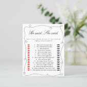 Papier Noir minimal Il a dit. Elle A Dit Fête des mariées (Debout devant)