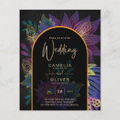Papier Noir Paon Tons de bijoux Floral mariage (Devant)