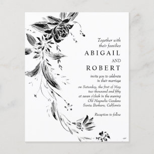 Papier Noir QR code floral BUDGET faire-part de mariage