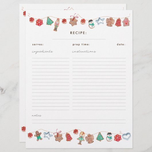 Papier Noisette de Noël Cookies Recette classeur insert (Devant / Derrière)