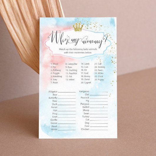 Papier Nom animal jeu de baby shower | Parti de révélatio