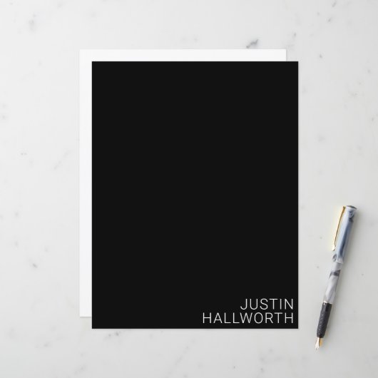 Papier Nom blanc moderne en noir (Devant/Arrière en situation)