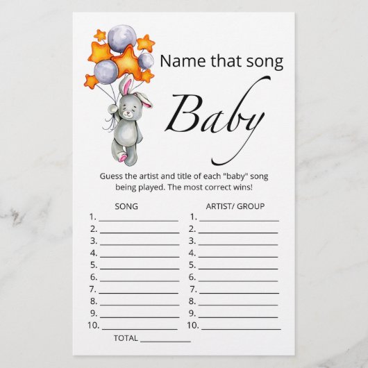 Papier Nom cette chanson bébé lapin jeu de baby shower (Devant)
