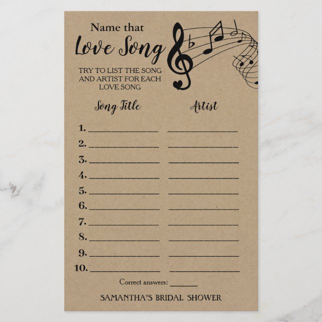 Papier Nom cette chanson nuptiale douche anglais jeu espa (Devant)