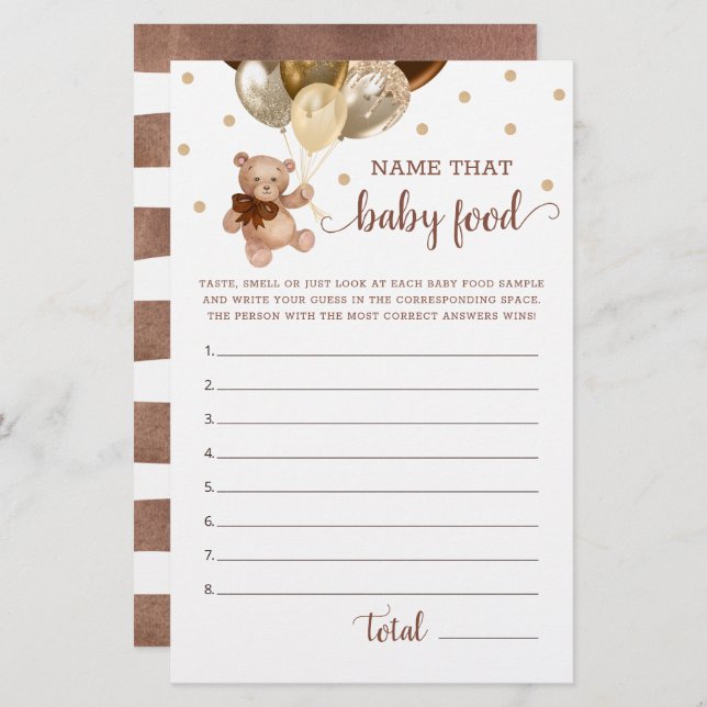 Papier Nom de ce jeu de nourriture pour bébé Ourson  (Devant / Derrière)