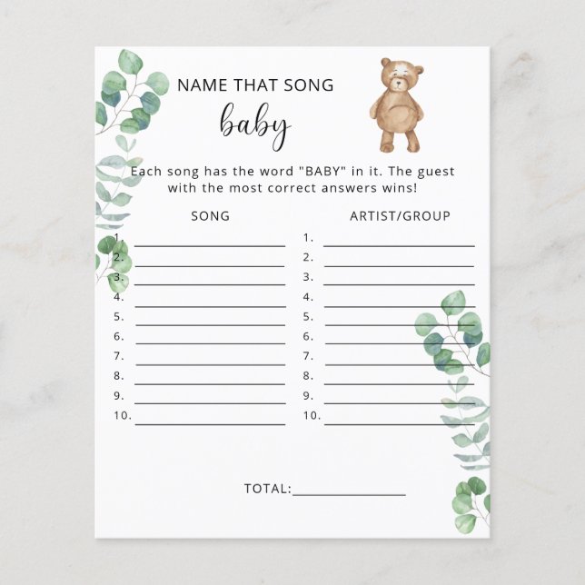 Papier Nom de cette chanson Bear baby shower jeu (Devant)