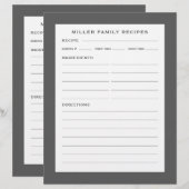 Papier Nom de famille Recette Insertion | Gris simple et (Devant / Derrière)