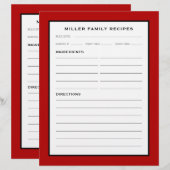 Papier Nom de famille Recette Insertion | Noir rouge et b (Devant / Derrière)