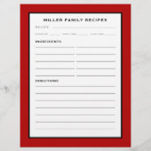 Papier Nom de famille Recette Insertion | Noir rouge et b (Dos)