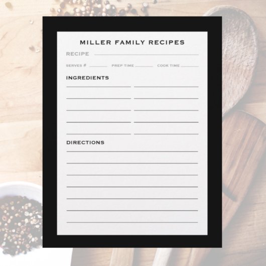 Papier Nom de famille Recette Insertion | Simple noir et 