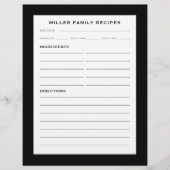 Papier Nom de famille Recette Insertion | Simple noir et  (Devant)