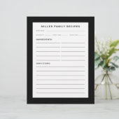 Papier Nom de famille Recette Insertion | Simple noir et  (Debout devant)