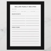 Papier Nom de famille Recette Insertion | Simple noir et  (Dos)