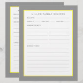 Papier Nom de famille + Recettes | Simple gris jaune et b (Devant / Derrière)
