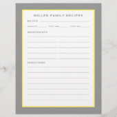Papier Nom de famille + Recettes | Simple gris jaune et b (Dos)