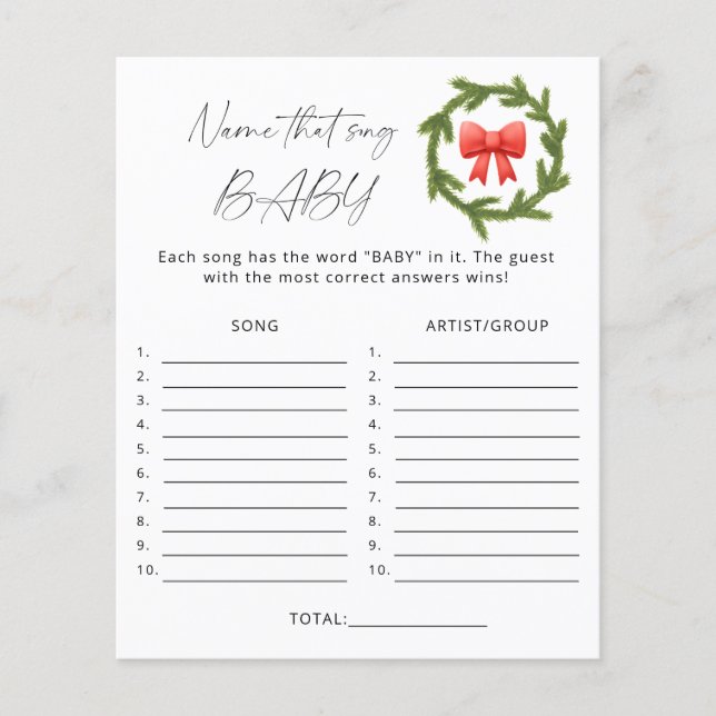 Papier Nom de la chanson d'hiver jeu de baby shower (Devant)