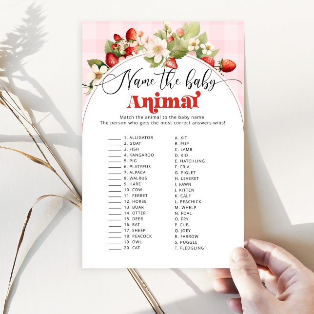 Papier Nom de la fraise le jeu de baby shower animal bébé (Créateur téléchargé)