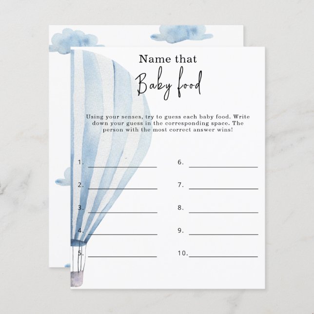 Papier Nom de l'aliment pour bébé - jeu de baby shower (Devant / Derrière)