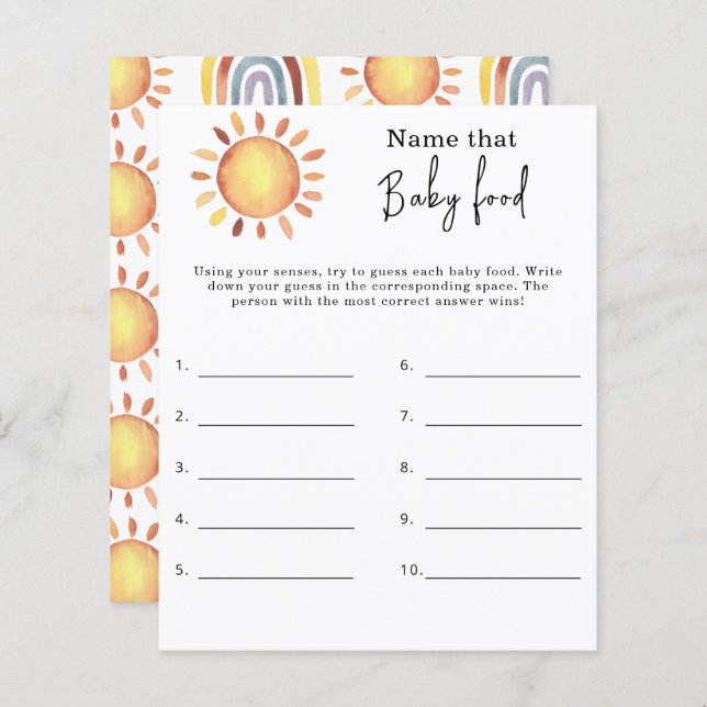 Papier Nom de l'aliment pour bébé - jeu de baby shower (Devant / Derrière)