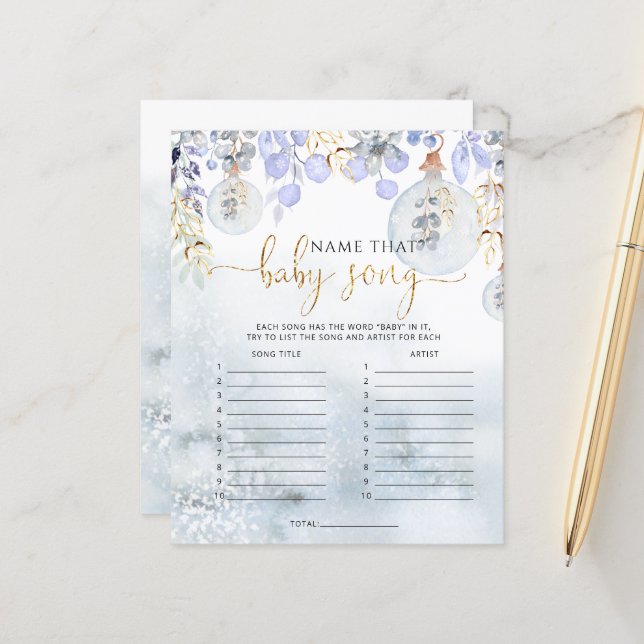 Papier Nom d'hiver que chanson jeu de baby shower (Devant/Arrière en situation)