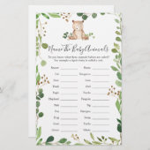 Papier Nom du Baby shower de l'ours Le bébé Animaux (Devant / Derrière)