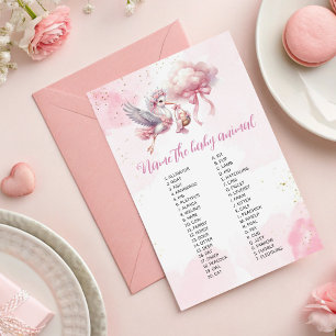 Papier Nom du bébé animal rose Baby shower de cigogne jeu