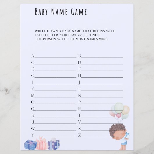 Papier Nom du bébé Jeu Baby shower Jeu (Devant)