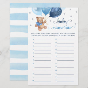 Papier Nom du bébé Race Jeu Baby shower Teddy Bear