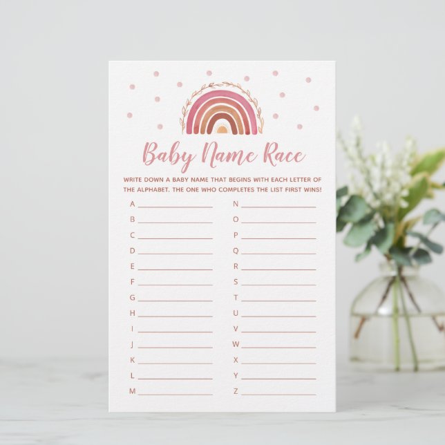 Papier Nom du bébé Race Jeu Boho Rainbow Baby shower (Debout devant)