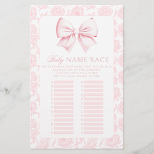 Papier Nom du bébé Race Pink Bow Baby Girl Douche Jeux