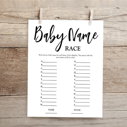 Papier Nom du budget Race Baby shower Jeu