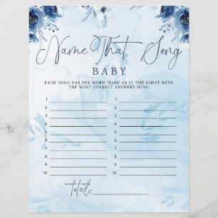 Papier Nom Fleur Bleu Moderne Qui Chante Baby shower Jeu