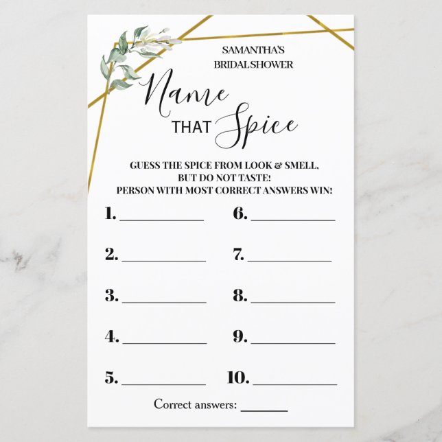 Papier Nom que Spice jeu de douche nuptiale bilingue Spic (Devant)