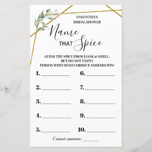 Papier Nom que Spice jeu de douche nuptiale bilingue Spic