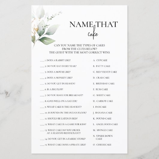 Papier Nom Qui Gâteau Gâteau Vert Jeu Nuptial (Devant)