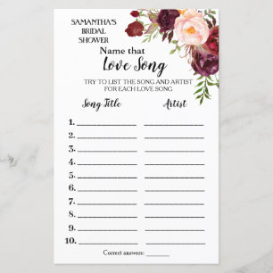 Papier Nom qui Love Song Marsala Fête des mariées Jeu
