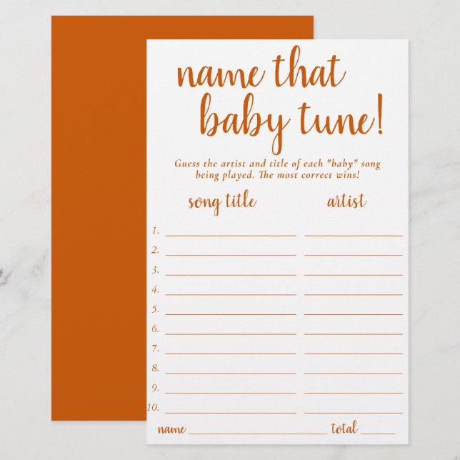 Papier Nom simple que bébé tonde | Automne Orange Game Ca (Devant / Derrière)