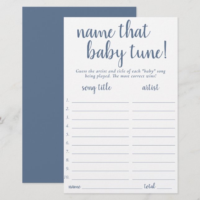 Papier Nom simple que bébé tonde | Dusty Blue Game Card (Devant / Derrière)