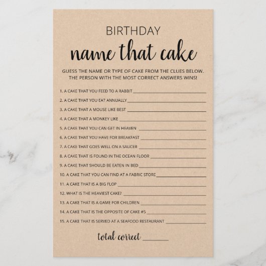 Papier Nommer ce gâteau Jeu de fête d'anniversaire (Devant)