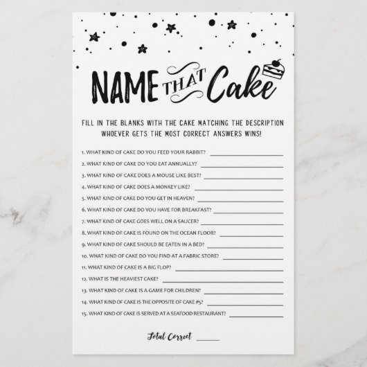 Papier Nommez ce gâteau Jeu de mariage avec réponses (Devant)