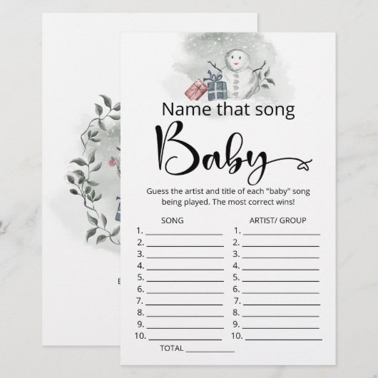 Papier Nommez ce jeu de baby shower de chanson (Devant / Derrière)
