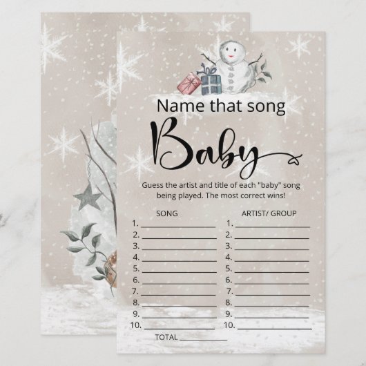 Papier Nommez ce jeu de baby shower de chanson (Devant / Derrière)