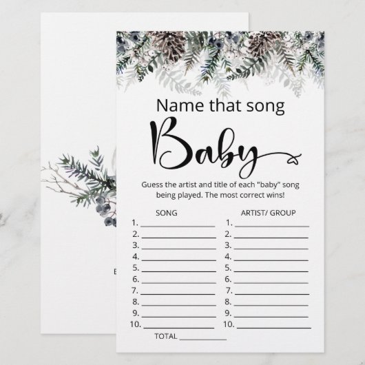 Papier Nommez ce jeu de baby shower de chanson (Devant / Derrière)
