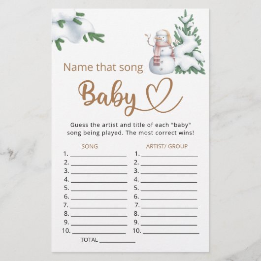 Papier Nommez ce jeu de baby shower de chanson (Devant)